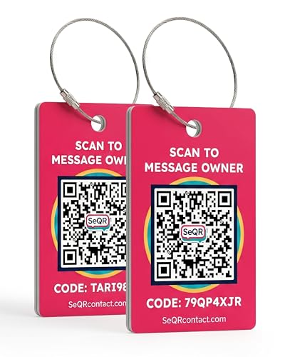 SeQR Smart Luggage Tags | Privacy QR Code Luggage Tags for Suitcases | Secure Messaging & Scan-Based Notifications | Durable Waterproof Lost & Found Travel ID Tags | No Subscription Fees | Red 2 Pack