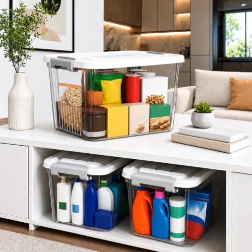 Image of HoopVool Multipurpose Plastic Storage Container Box - Sturdy and Versatile Home Organizer, Available in Multiple Size. (TRANSPARENT, LARGE - 14.5 X 10.5 X 8.2 INCH, PACK OF - 1)