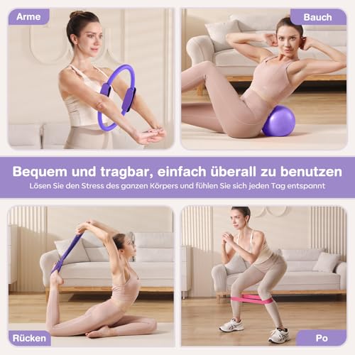Pilates Set 13 Stück Home Pilates Essentials Workout Set ,13\ /33CM Pilates Ringe, 10\ /25CM Pilates Ball,Pilates Socken und Widerstandsbänder, Home Pilates Set, Pilates Set für Zuhause für Anfänger