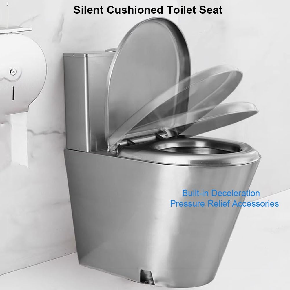 Inodoro de acero inoxidable con asiento abatible, de bajo consumo de agua