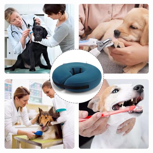 Image of MIDOG Inflatable Dog Cone, Soft Donut Recovery Collar Alternative After Surgery to Help Prevent Licking, Comfy E Collar with Neck Pillow Design, Blue, XS