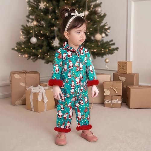 Kuriozud Toddler Kids Little Girls Christmas Satin Silk Pajamas Girl Long Sleeve Button Down Sleepwear Christmas Pjs Set4