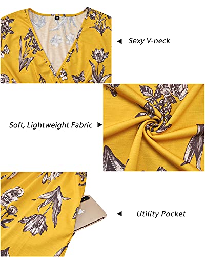 Image of Newshows Women's Pockets Wrap V Neck Floral Summer Vacation Casual Sundress | Wrinkle Free, Stretchy, Summer Beach Floral Sundress 2026, Casual Dress for Vacation, Guaduation, Side Pockets, A-line
