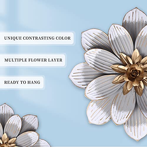 Decointo White Metal Flower Wall Decor 13" Metal Floral Sculpture, Hanging Decoration For Bedroom, Living Room, Bathroom, Kitchen, Indoor Rustic Wall Art - Mother's Day Gift #TOP1