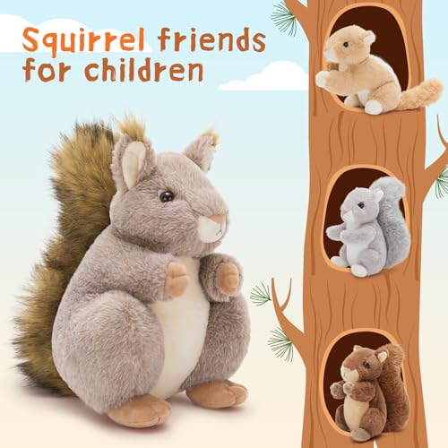 Image of MaoGoLan 4Pcs Squirrels Stuffed Animal, Realistic Squirrel Plush Toys with 3 Baby Squirrels for Small Hand, Adorable Stuffed Squirrels Gift for Forest Animal Lover,Girls,Boys,Kids,Baby Shower