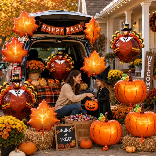 Image of Fall Balloons Thanksgiving Autumn Turkey Pumpkin Maple Leaf Foil Balloons Fall colored Balloon for Thanksgiving Theme Friendsgiving Harvest Baby Shower Birthday Halloween Decorayions