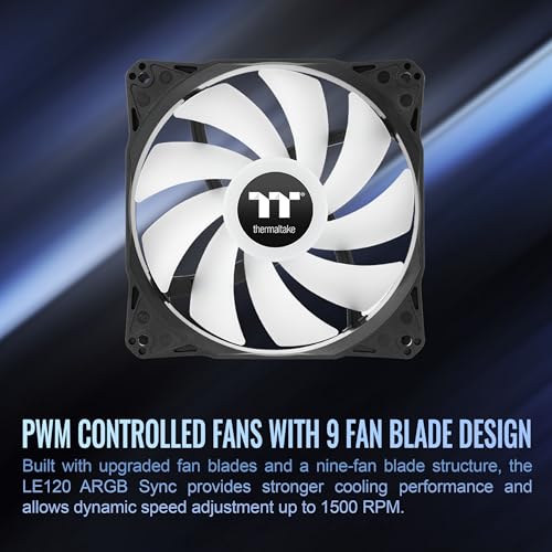 Image of Thermaltake LE120 ARGB PWM Fan (3 Pack), PWM controlled 500~1500 rpm, 5V Motherboard Sync, 16.8 Million Colors 9 Addressable LEDs, Airflow 66.1 CFM, 120mm Hydraulic Bearing, Case Fan, CL-F204-PL12SW-A