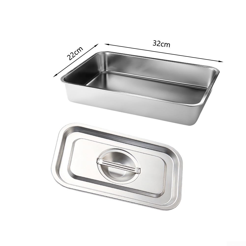 Juego de 2 recipientes Gastronorm de acero inoxidable con tapa, profundos rectangulares, apilables, GN 1/1, recipientes para comida para buffet, gastronomía, cocina comercial, 32 x 22 x 20 cm