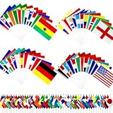 50 Pack Small World Flags on Stick Mini World Handheld Flag with Plastic White Pole for 2026 World Soccer Cup Decoration, Bar, Sports Events, Festival Celebrations