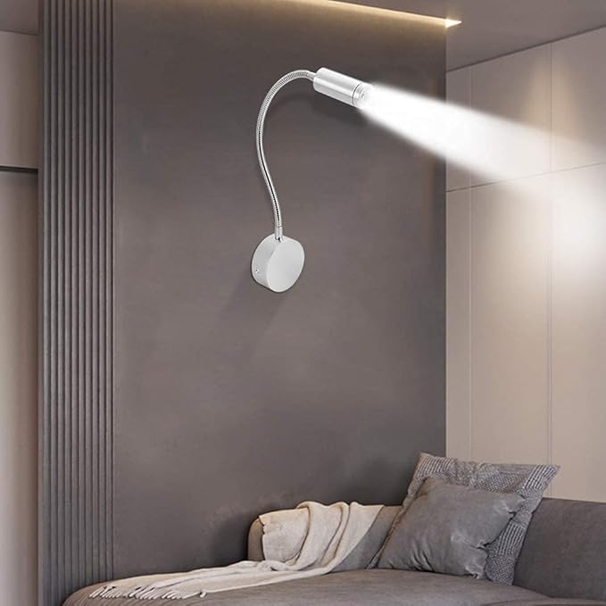 Zerodis LED-bedlamp Eenvoudige LED-bedlezing Werklichtschakelaar Bedhoofdeinde Muur met flexibele zwanenhals voor bedmuren Thuiskantoor Hotel (warm wit 3W) photo 3