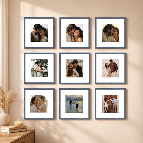 Image of Art Street Premium Photo Frame for living room, Classic Aesthetic Design Photo Frames for Photograph, Art Work, Kids Room Set of 9 (8x8 Inch, Blue)