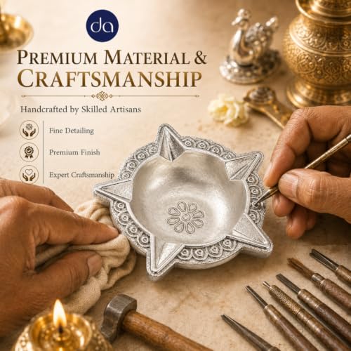 Image of 999 Silver Plated Panchmukhi Diya for Pooja l Handcrafted 5 Face Deepak for Home Mandir & Office, Diwali Decoration & Festive Gifting