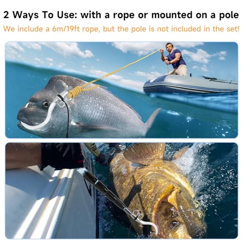 SANLIKE Big Fishing Hook Tuna Hook 1/2 inch Thread Two-Hole 304 Stainless Steel Giant Saltwater Hook with 19 Feet Rope for Fishing Saltwater Offshore Ice Tool - Thumbnail 3