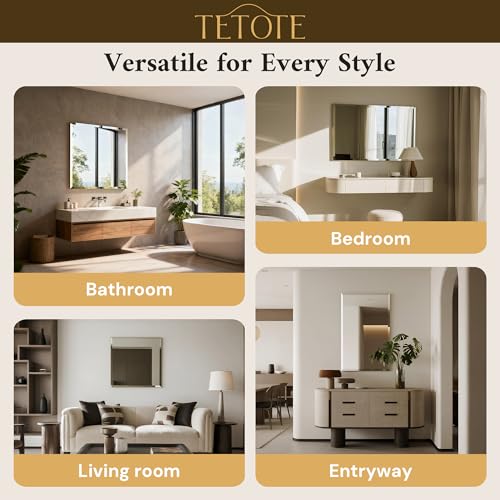 Image of TETOTE 40 inch x 30 inch Bathroom Vanity Mirror Beveled Frameless Rectangle Tempered Wall Mirror for Vanity, Bathroom, Horizontal /Vertical