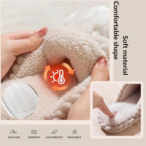 Women's Cotton Slippers with Waffle Weave Soft Thick Bottom Warm Indoor Plush House Footwear Kawaii Non-slip Home Floor Shoes4