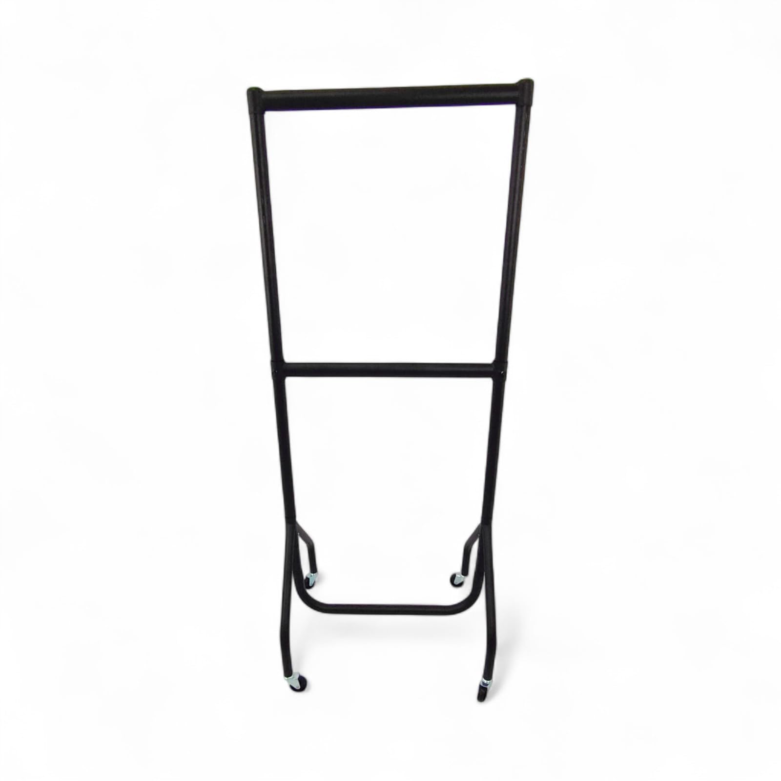 Shoplines Supplies Black With Centre Bar 2Ft Wide X 5Ft High Two-Tier Heavy Duty Clothes Rail With Adjustable Centre Bar, Black Steel Garment Rack, 150Kg Capacity, Castor Wheels, Commercial Clothing Display Rail