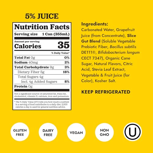 Image of Slice Healthy Soda, Grapefruit Spritz, Prebiotic & Probiotic Soda Pop, 5g Fiber, 35 calories, 12 fl oz 12 Pack