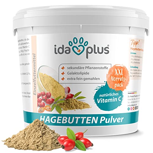 Ida Plus - Hagebuttenpulver 1 kg XXL Packung besonders ergiebig – erstklassige Qualität – mit hohem Gehalt an Vitamin C für EIN Starkes Immunsystem – Barf geeignet – Immunbooster - 100% natürlich