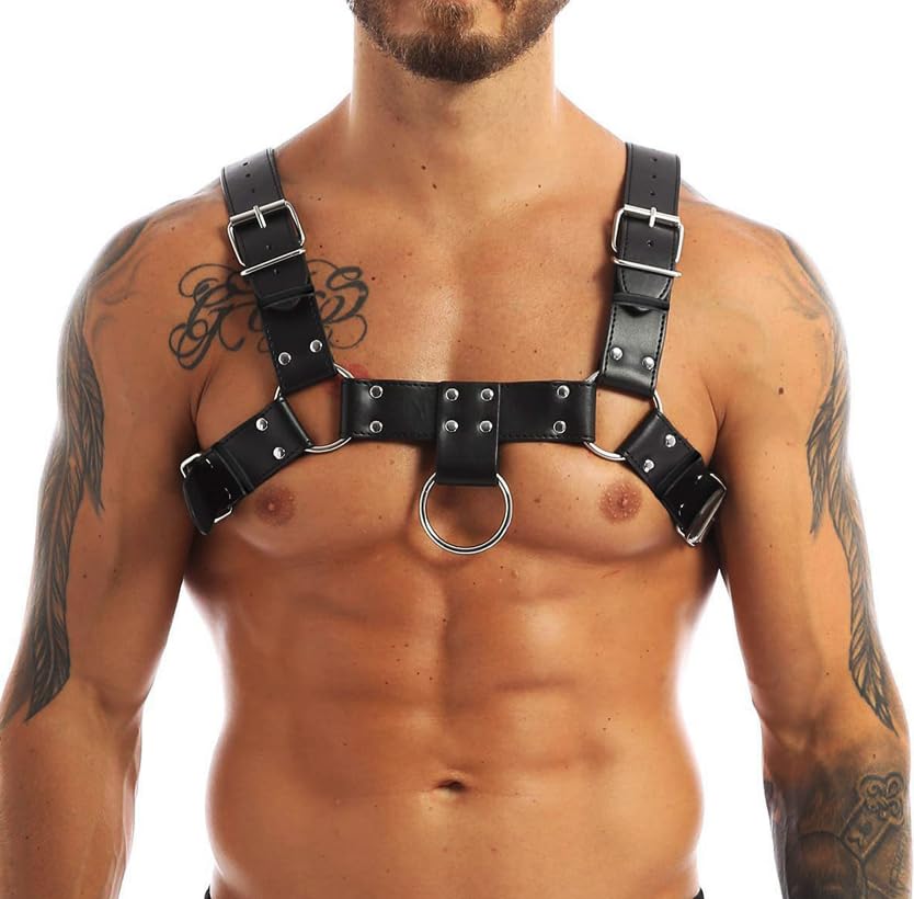 Men's Chest Harness Belt Faux Leather Adjustable Shoulder Straps Body Bondage Cage Punk Club Cosplay Costume