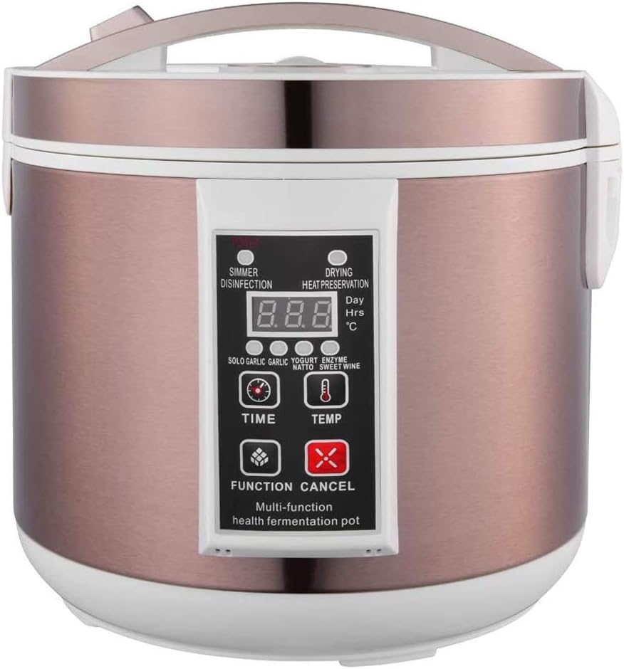 INTBUYING 110V 6L Multi-functional Health Fermentation Pot for Black Garlic Yogurt Enzyme Natto Sweet Rice Fruit Wine Kimchi Fermenter with Stainless Steel Shelves