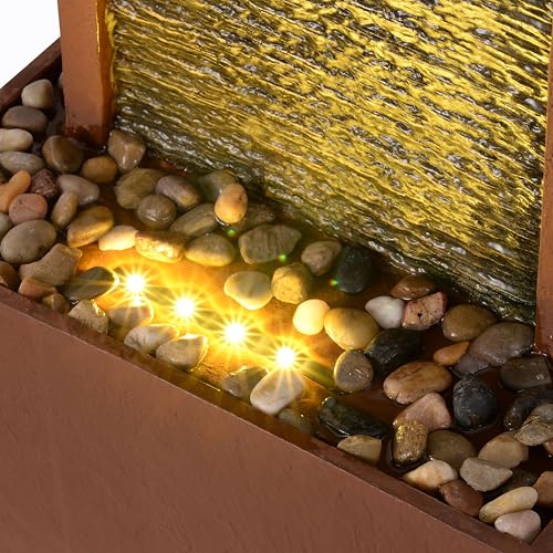 Teamson Home 38.5" Faux Slate Contemporary Outdoor LED Waterfall Fountain with Pebble Base, Red Rock by Teamson Home - Image 5