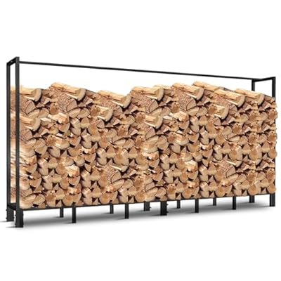 HENAYUK Firewood Rack Outdoor, 8FT Firewood Log Rack with Extra Bumper Wood Racks Outdoor for Firewood, Heavy Duty Metal Log Rack Stacker Holder for Patio Outdoor