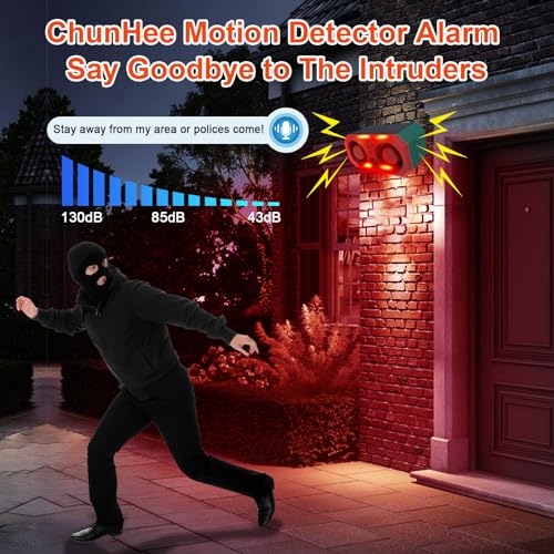 ChunHee-Solar-Outdoor-Motion-Sensor-AlarmDog-Barking-AlarmSupport-Recording-Adjustable-Volume-130db-Loud-Sound-Dual-Speaker-Motion-Activated-for-HomeYardChicken-Coop