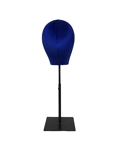 Miniatura 4 de Adjustable Black Base Velvet Female Mannequin Head Belle for Hat Wig Jewelry Earring Scarves Display Hat stand Wig stand (Navy Blue*black square