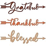 3 Pcs Thankful Grateful Blessed Cutout Sculptures Arrow Signs Rustic Wall Art Ornaments Blessed...