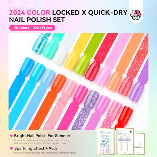 Image of SAVILAND Nail Polish Set: Quick Dry Nail Polish Fingernail 20+3 Pcs Bright Neon Red Green Glitter Regular Nails Polish Kit with Base Top Polish Nail Art Polish DIY At Home Gift for Girls