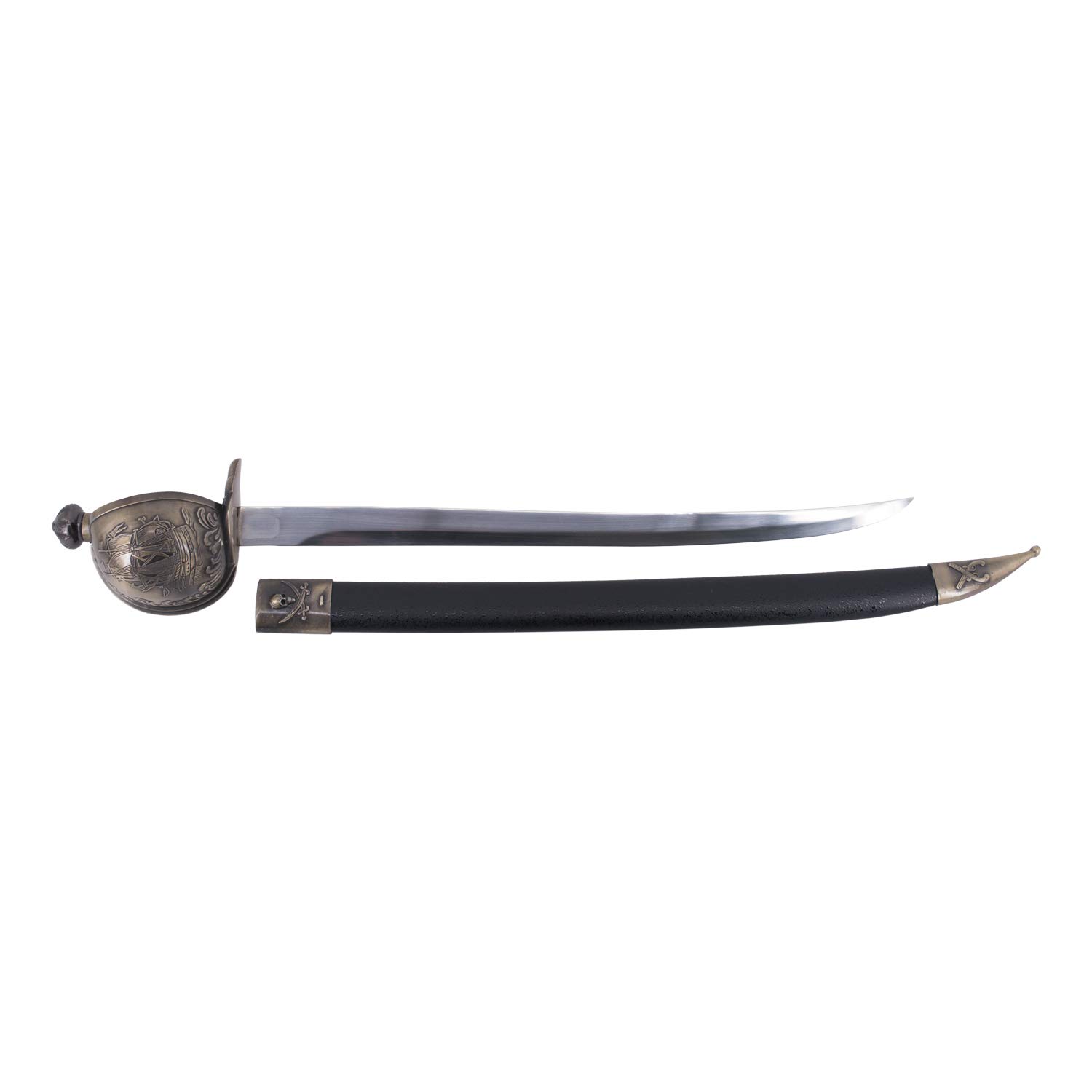 AMONT Schwertpiratensäbel Barbarossa 11452, inoffizielle Replik, Knopf, Schutz und Griff aus Bronze mit gravierter Oberfläche, 80 cm groß, Stahlblatt, mit Deckel.