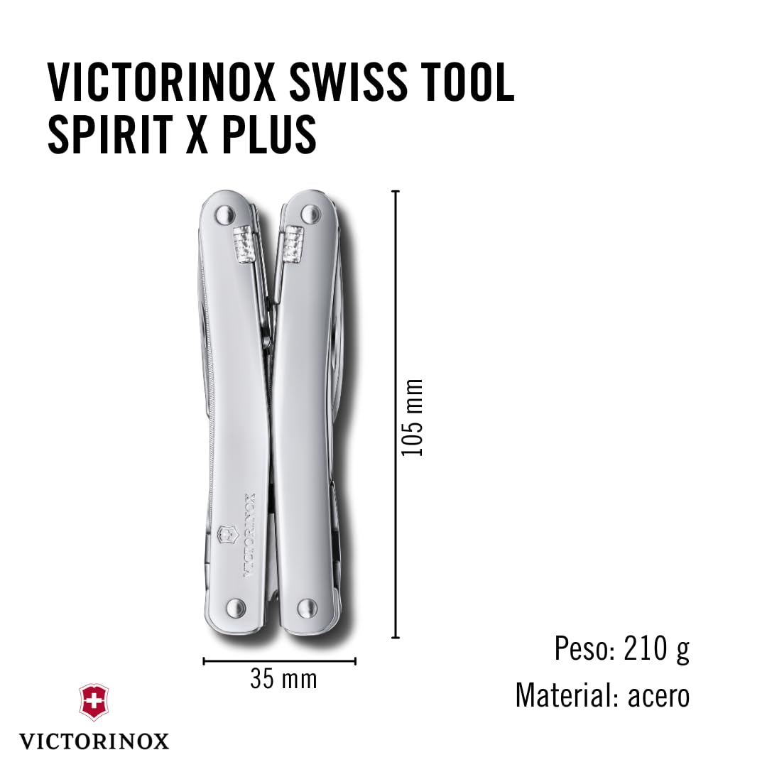 Victorinox Herramienta multifunción Swiss Tool Spirit X Plus, 35 funciones, Hecha en Suiza, multiherramienta con hoja bloqueable, incl. estuche de piel, color plata
