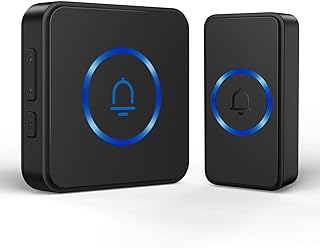 Wireless Doorbell Chime - Waterproof Door Bell Kits with 32 Chimes 5 Volume Levels Mute & LED Flash Plug-in Receiver - Door Bell Ringer Wireless doorbells for Home Classroom Office