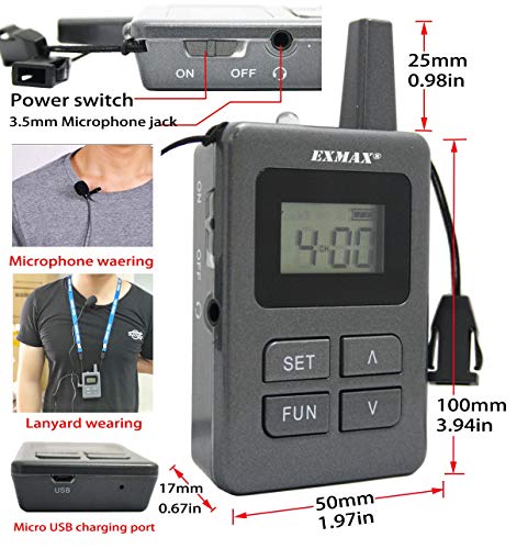 EXMAX ELGT-470 Sistema de Interpretación Inalámbrico UHF para Iglesia, Equipo de Transmisión de Voz con 100 Canales, 1 Transmisor y 15 Receptores con Base de Carga USB de 16 Puertos miniatura 6