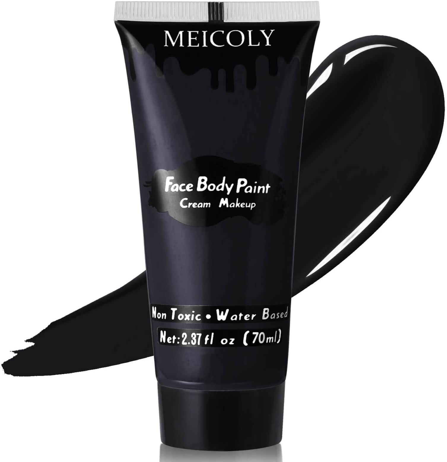 MEICOLY Black Cream Face Body Paint, 2.37Oz Large Tube Water Based Clown Black Makeup,Body Paint for Adults and Kids,Halloween SFX Skull Joker Zombie Vampire Skeleton Goth Spider Cosplay Makeup