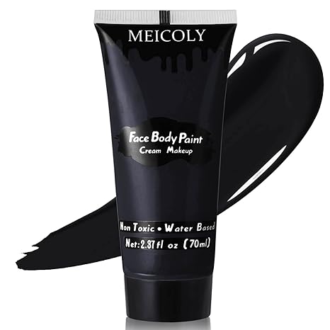 MEICOLY Black Cream Face Body Paint, 2.37Oz Large Tube Water Based Clown Black Makeup,Body Paint for Adults and Kids,Halloween SFX Skull Joker Zombie Vampire Skeleton Goth Spider Cosplay Makeup