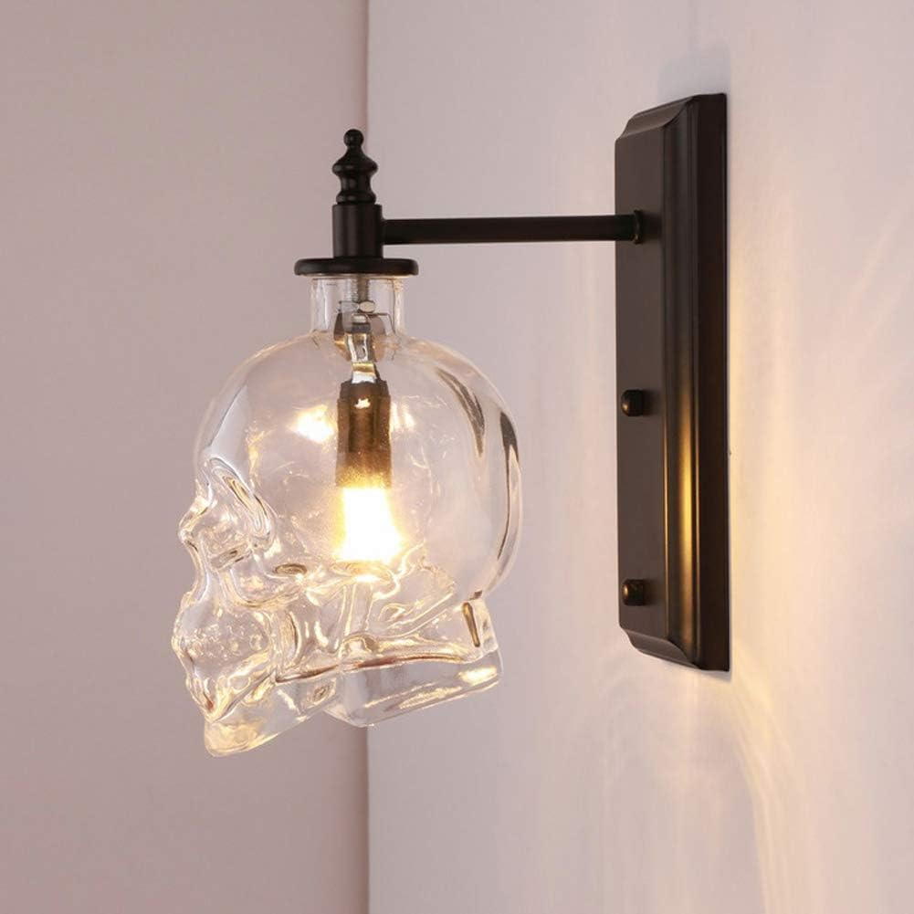 Vintage Retro Skull Lamp Fixture Industrial Glass Skull Light for Hall Living Room Dinning Room bar Cafe (Wall lamp)
