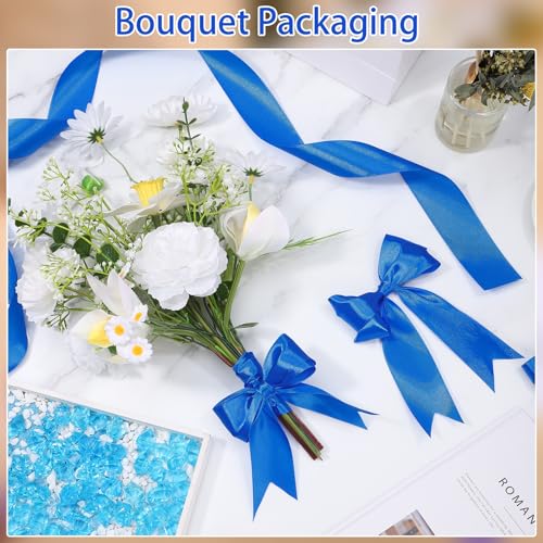 Image of woric Royal Blue Ribbon 1 1 /2 Inch 60 Yards Blue Satin Ribbons | Graduation Leis Flower Roses Bouquet Bows Making Gift Wrapping Birthday Party Decorations