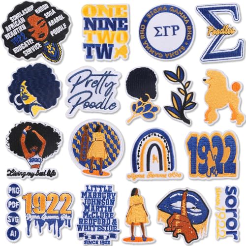 RDJOIMBX 18PCS Sigma Rho Gamma Sorority Iron on Patches  Sew on Embroidered Applique for Clothes Jackets Jeans Backpacks