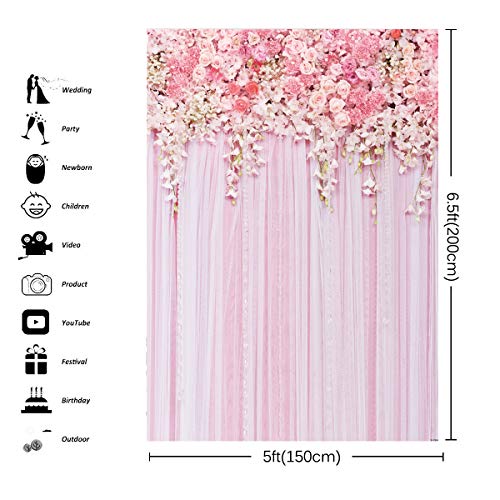 5X6.5Ft Pink Flower Backdrop Photography Background Wedding Background Floral Photography Backdrop Dessert Table Decor Birthday Banner D-9354 #TOP4