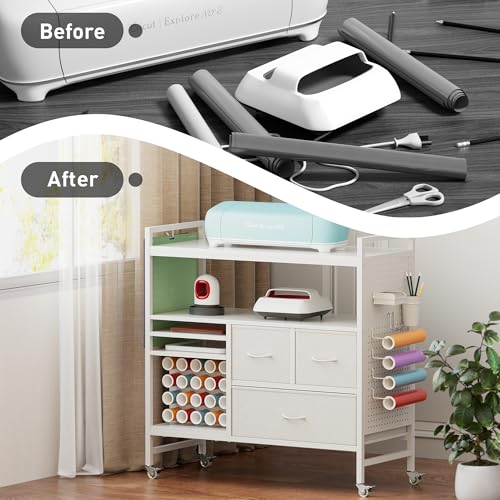 Image of PUNLUXU Organizers and Storage Compatible with Cricut Machines - Vinyl Roll Holder, DIY Pegboard with Accessories Organizer, Rolling Craft Table with Storage Cabinet Workstation PU-04 Patent Protected
