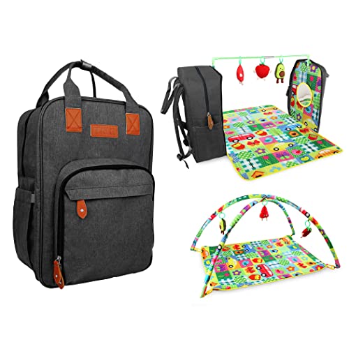 Image of Flisko 3 in 1 Diaper Bag Backpack with Baby Play Mat Multifunctional Activity Mat with Diaper Caddy Organizer Baby Play Gym Includes 3 Toys Separate or Together for Travel