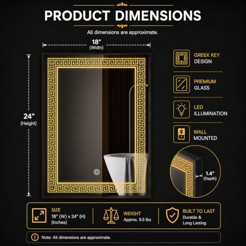Image of LED Bathroom Wall Mirror with Decorative 3 Light Design | Touch Sensor | Warm | Natural and Cool White | for Wash Basin | Bedroom | Dressing Area Decoration (Portrait, 18x24)