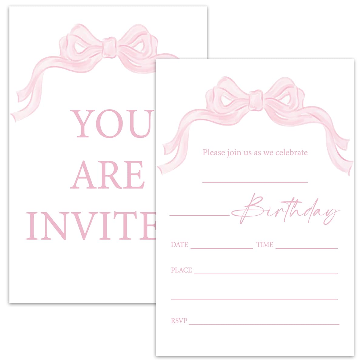 Nopoben Pink Bow Birthday Invitation Cards For Girls Adult Teens, Birthday Party Supplies Favors, 20 Fill-In Invitation Cards with Envelopes -26