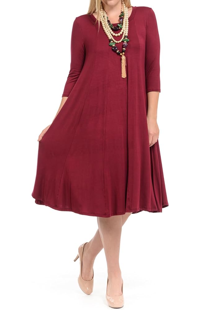 Pastel by Vivienne Women's Plus Size 3/4 Sleeve A-Line Swing