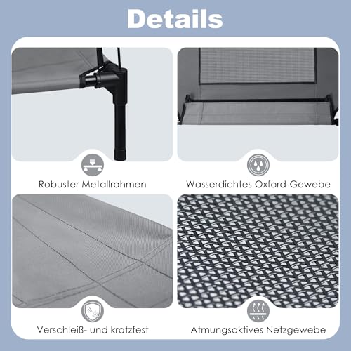 UISEBER Hundebett Erhöhtes Haustierbett 122 x 92 x 102 cm Hundeliege Outdoor mit Überdach für große Hunde bis 60 kg Wasserdicht Hundebetten für Innen und Außen Grau +Schwarz【XL】