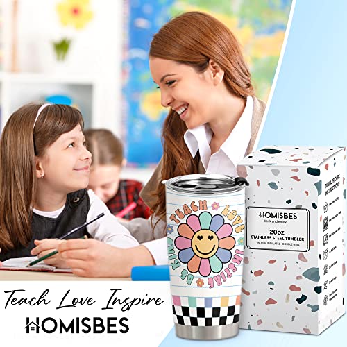 HOMISBES Teacher Appreciation Gifts - Stainless Steel Tumbler with Lid And Straws - Coffee Mug - 20oz Gift For Women Back To School, Christmas Teacher Occasions - Image 3