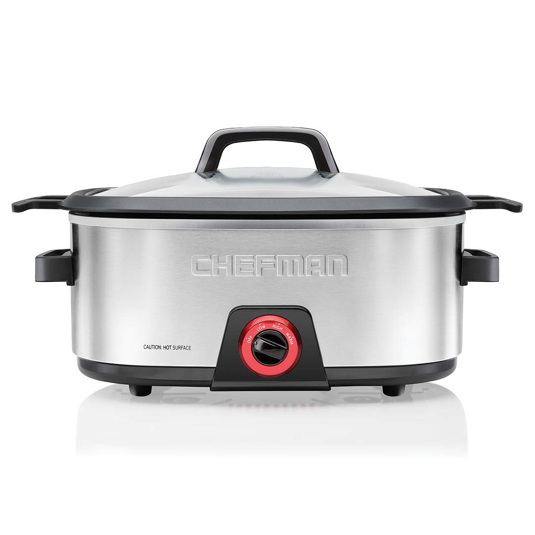 Chefman 6-Quart Slow Cooker Electric Countertop Cooking Stovetop Oven-Safe Removable Insert for Browning Saut ing Family-Size Soups Stews