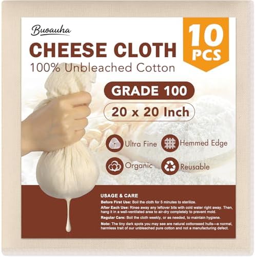 10 PCS Cheesecloth, 20x20 Inch – 100% Unbleached Cotton, Reusable...