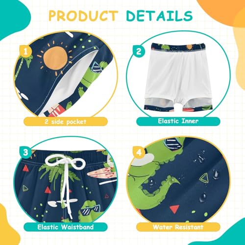 Bolaz Toddler Boys Swimwear Swim Trunks with Compression Liner 4T Green Crocodile Surfing4